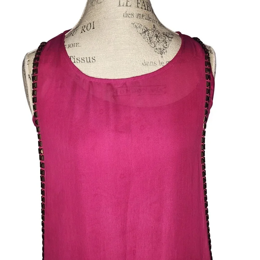 Rock & Republic Top Womens XS Pink Layered Sleeveless Tank Studs 2 Piece Tunic